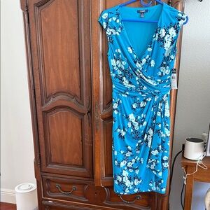 Chaps Teal Floral Midi Dress